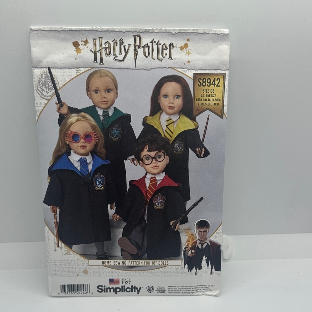 Simplicity Harry Potter Doll Sewing Pattern with House Colors
